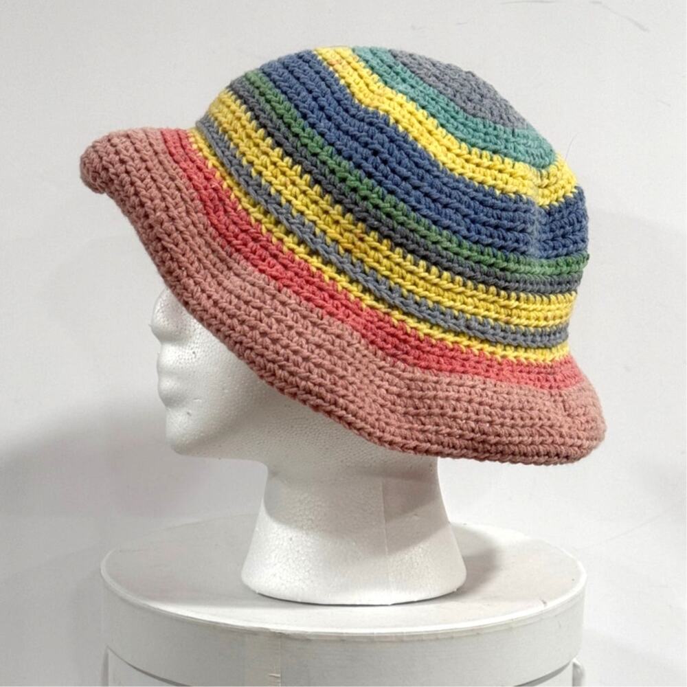 HANDMADE Crochet Bucket Hat Cottagecore Boho Festival Pastel Striped Cap